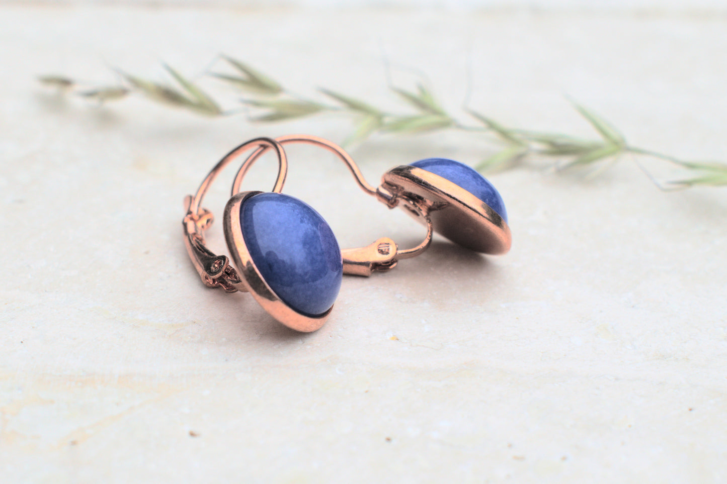 Hängende blau rosegoldene Aventurin Ohrringe, Edelsteinschmuck