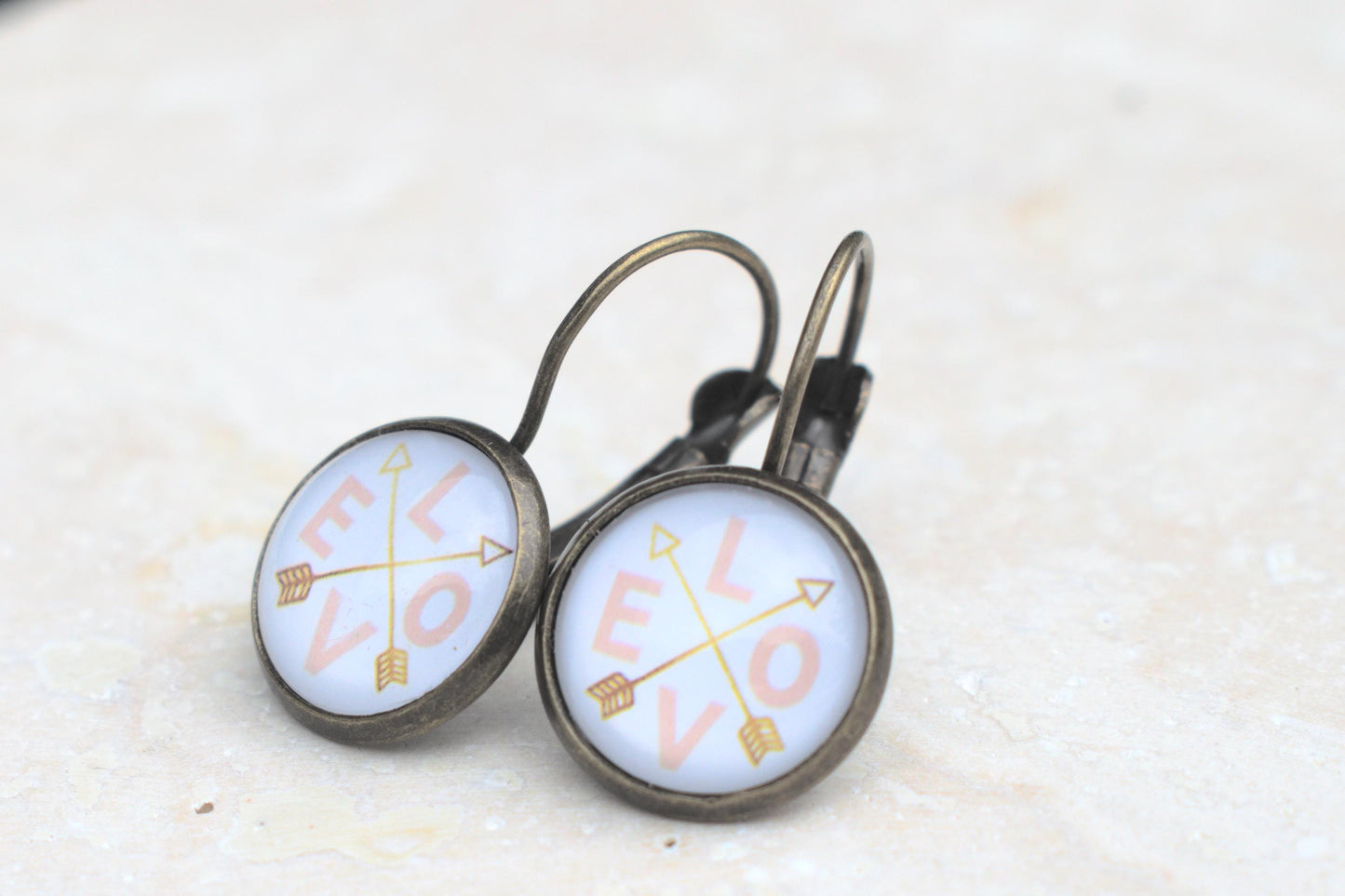 Ohrringe Love, vintage Ohrringe, Ohrringe mit Cabochon, Geschenk für Freundin