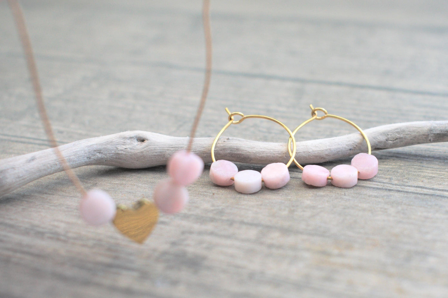 Opal Creolen rosa gold, Edelstein Ohrringe Damen, Opal Creolen gold