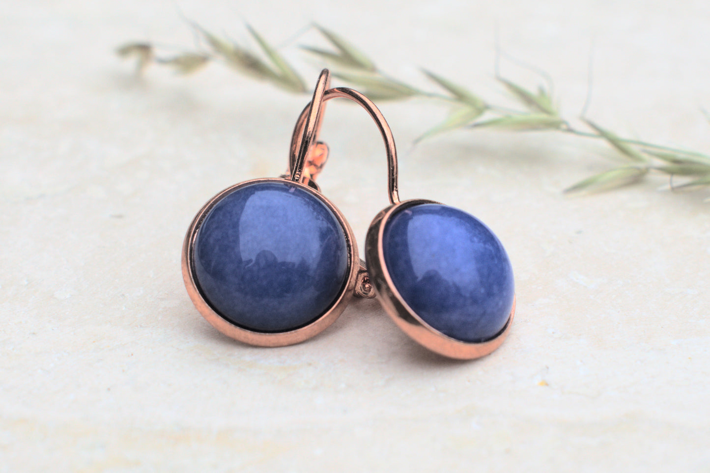 Hängende blau rosegoldene Aventurin Ohrringe,  Edelsteinschmuck