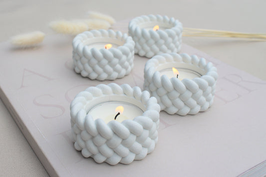 2 Skandi Teelichthalter/Kerzenhalter im Strickdesign