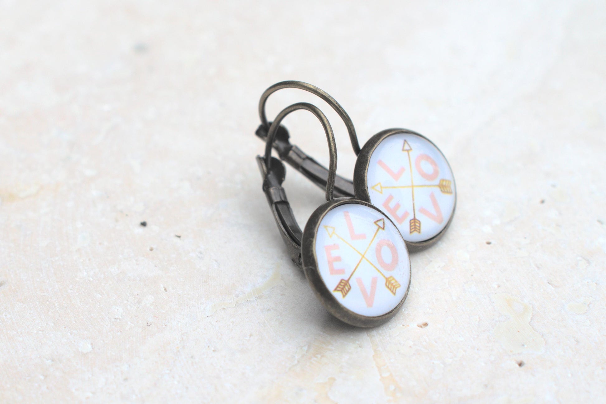 Ohrringe Love, vintage Ohrringe, Ohrringe mit Cabochon, Geschenk für Freundin