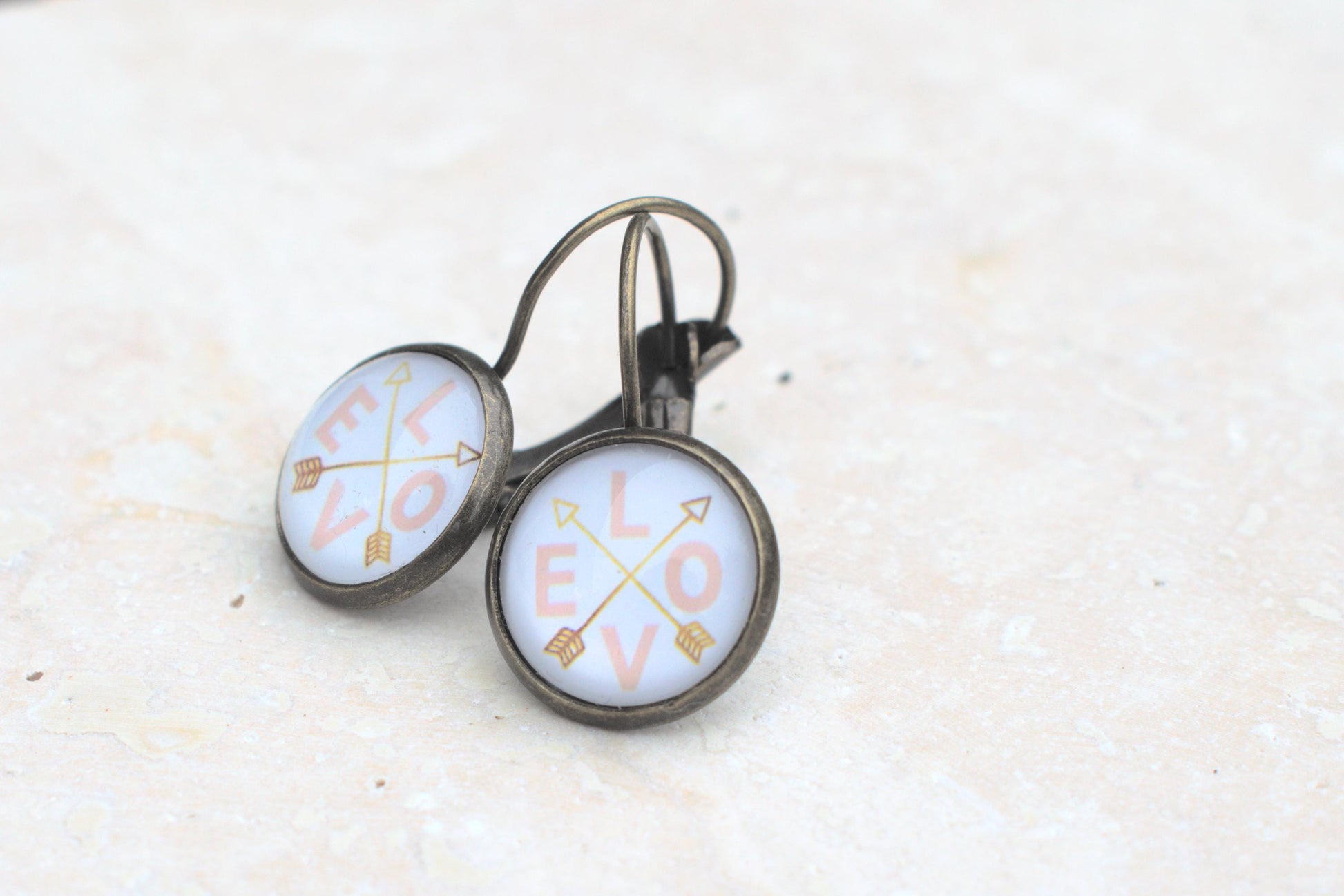 Ohrringe Love, vintage Ohrringe, Ohrringe mit Cabochon, Geschenk für Freundin