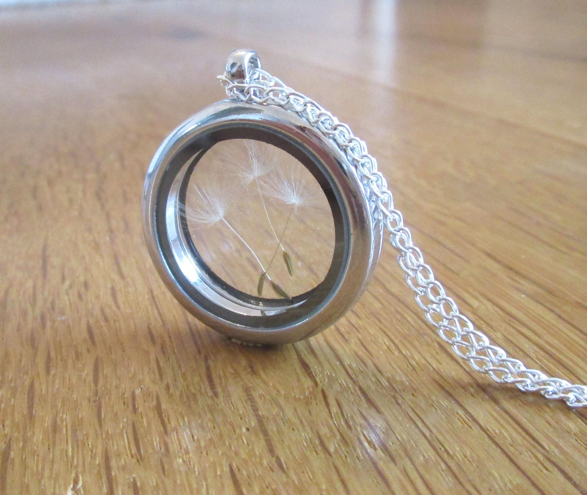 Silbernes Medaillon mit Pusteblume, Pusteblumenschmuck, Naturschmuck, Geschenk für Sie