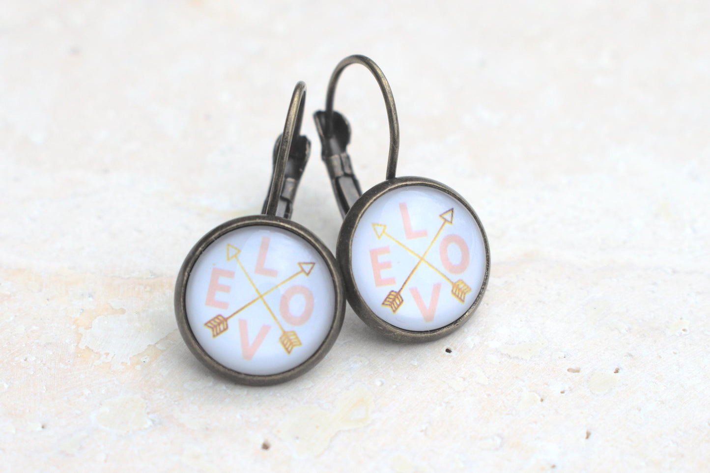 Ohrringe Love, vintage Ohrringe, Ohrringe mit Cabochon, Geschenk für Freundin