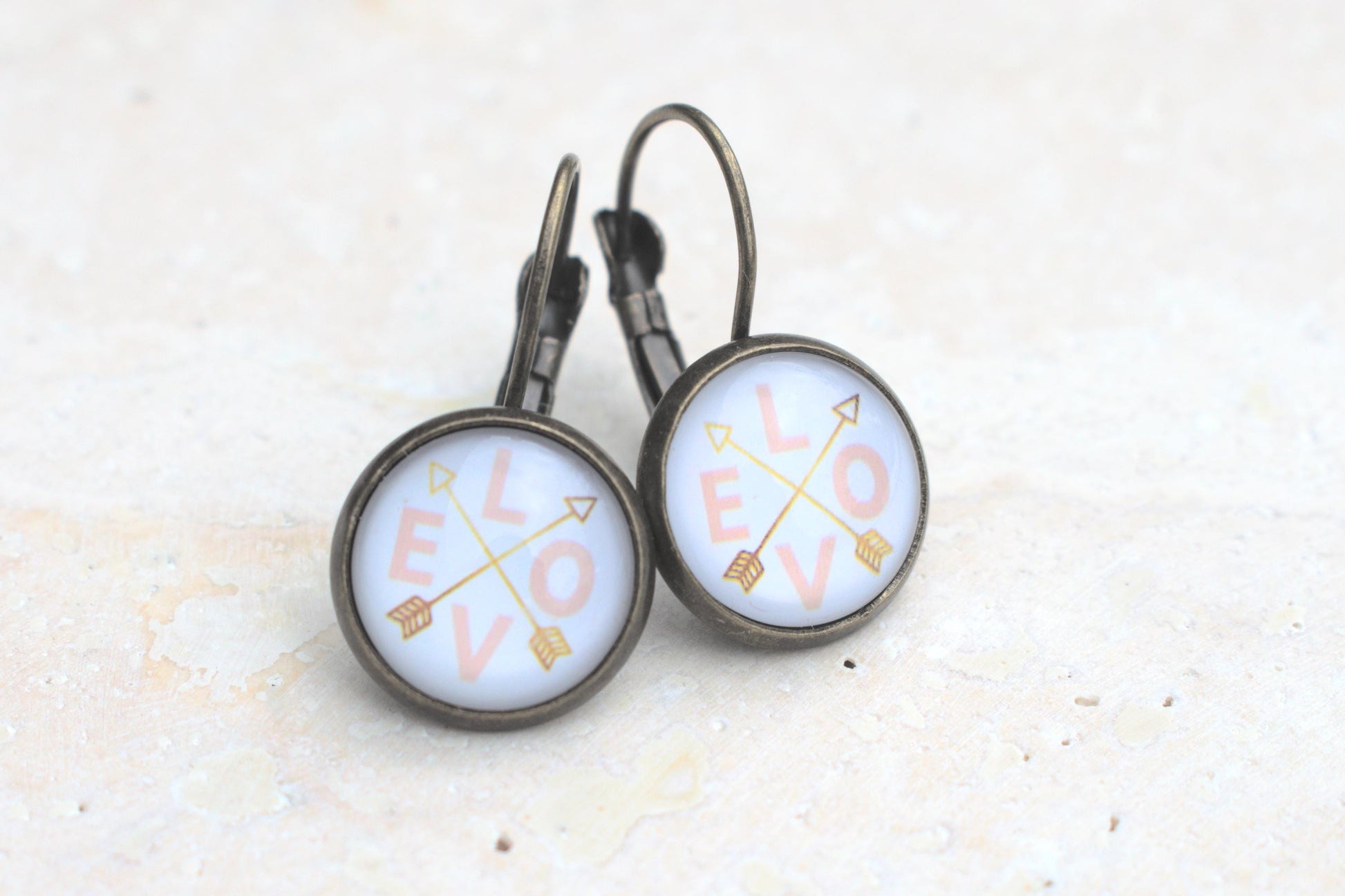 Ohrringe Love, vintage Ohrringe, Ohrringe mit Cabochon, Geschenk für Freundin