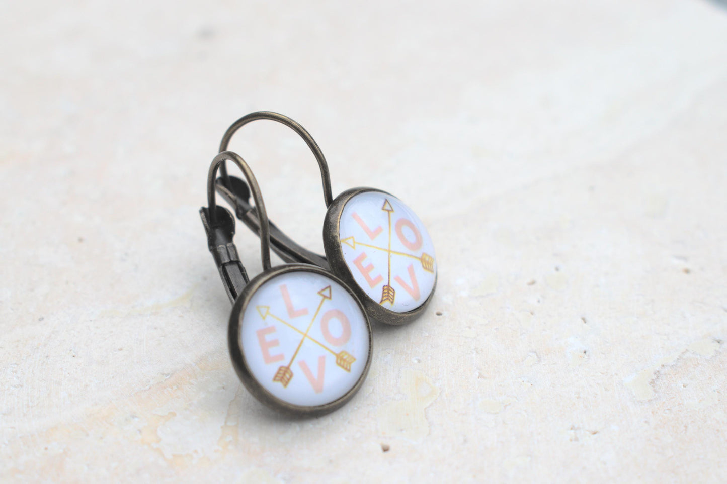 Ohrringe Love, vintage Ohrringe, Ohrringe mit Cabochon, Geschenk für Freundin