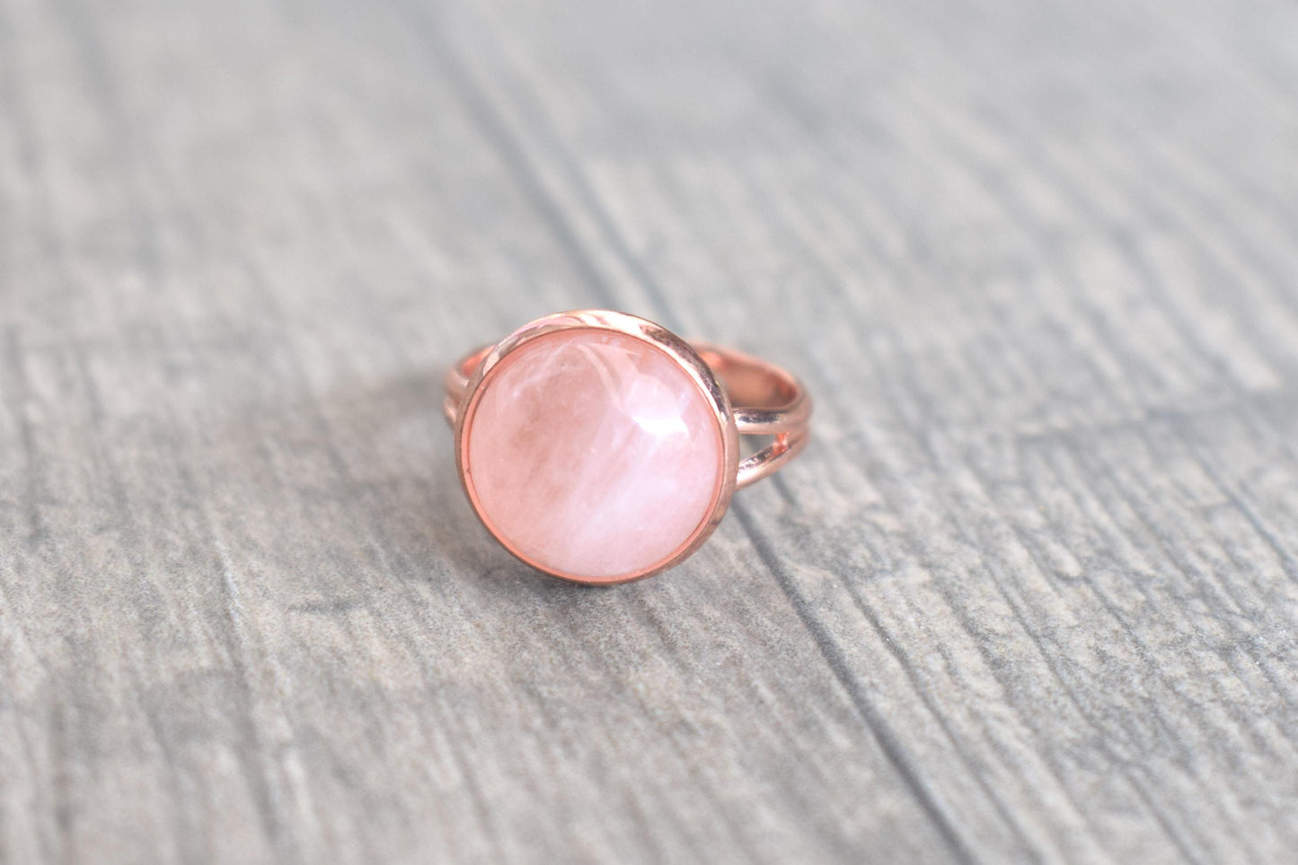 Ring Rosenquarz, rose goldener Ring, Damenring mit Edelstein, Edelsteinschmuck, every day ring, verstellbarer Ring