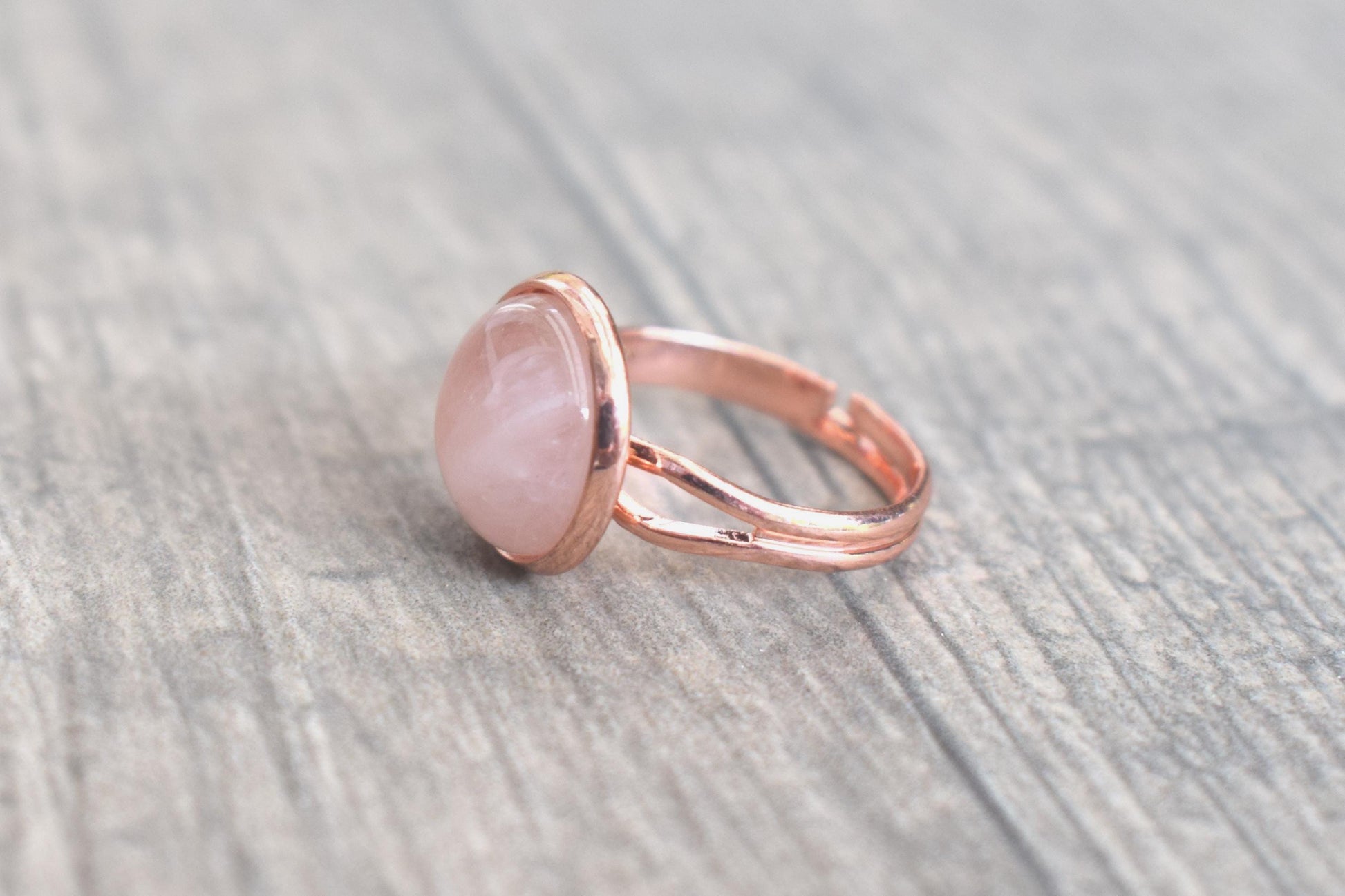 Ring Rosenquarz, rose goldener Ring, Damenring mit Edelstein, Edelsteinschmuck, every day ring, verstellbarer Ring