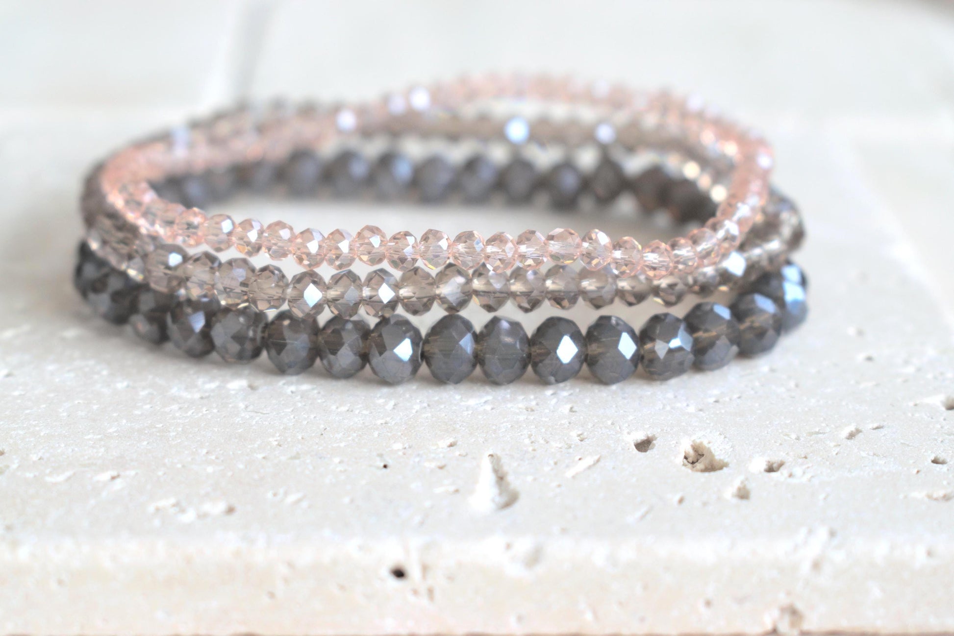 Perlenarmband Set, Freundschaftsband, Partnerarmband, elastisches Armband, Armband lila altrosa rosa