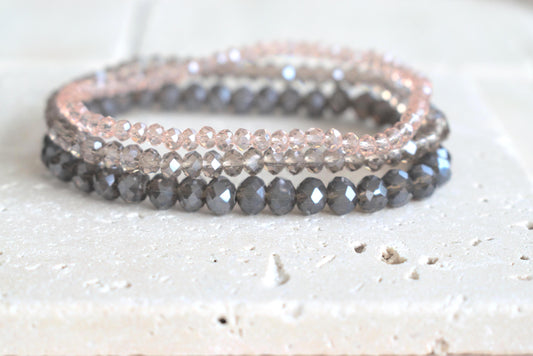 Perlenarmband Set, Freundschaftsband, Partnerarmband, elastisches Armband, Armband lila altrosa rosa