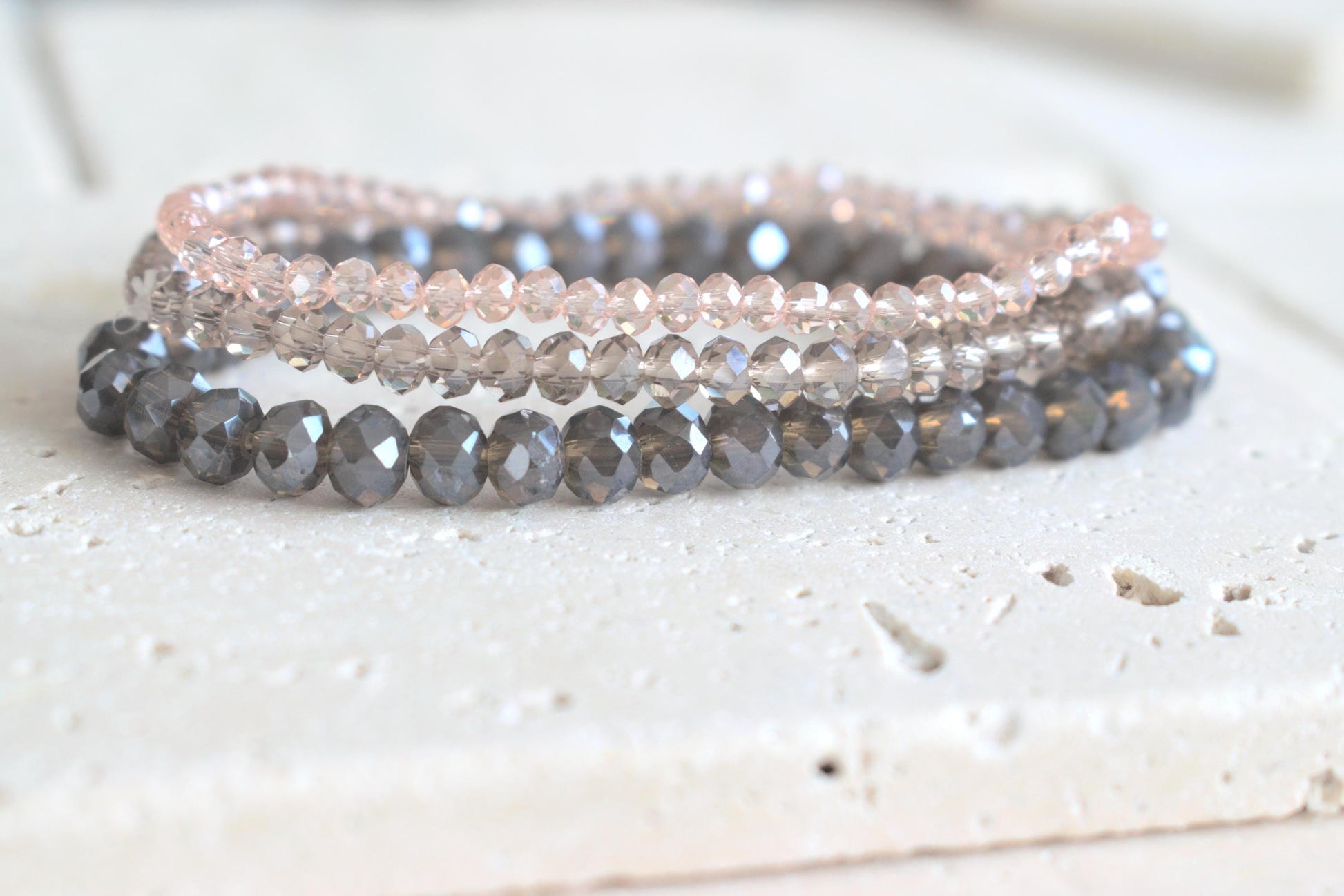 Perlenarmband Set, Freundschaftsband, Partnerarmband, elastisches Armband, Armband lila altrosa rosa