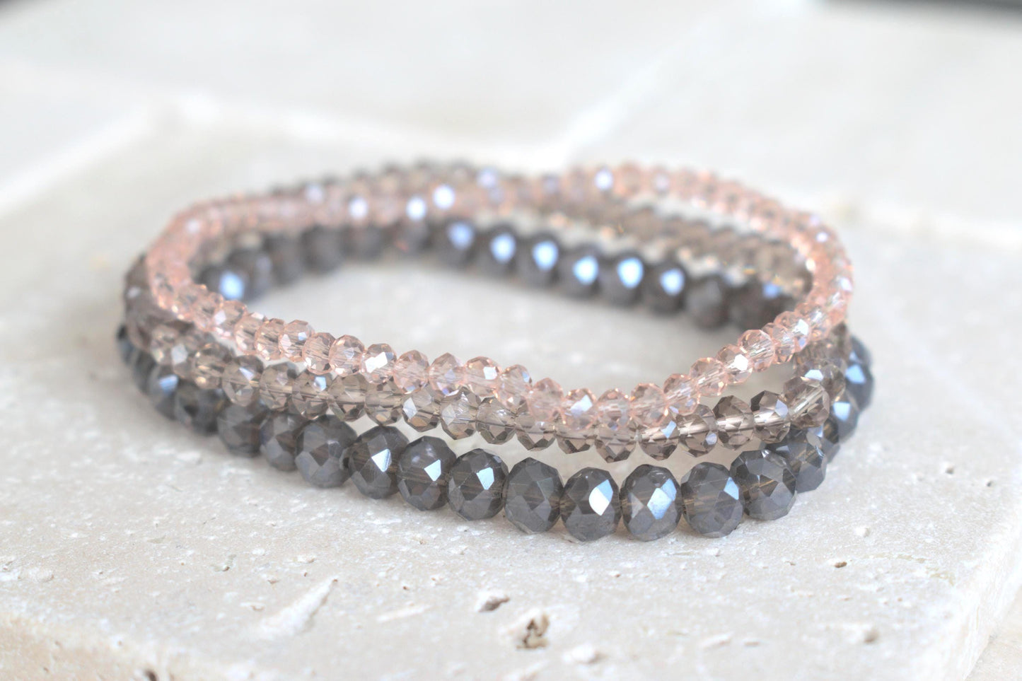 Perlenarmband Set, Freundschaftsband, Partnerarmband, elastisches Armband, Armband lila altrosa rosa