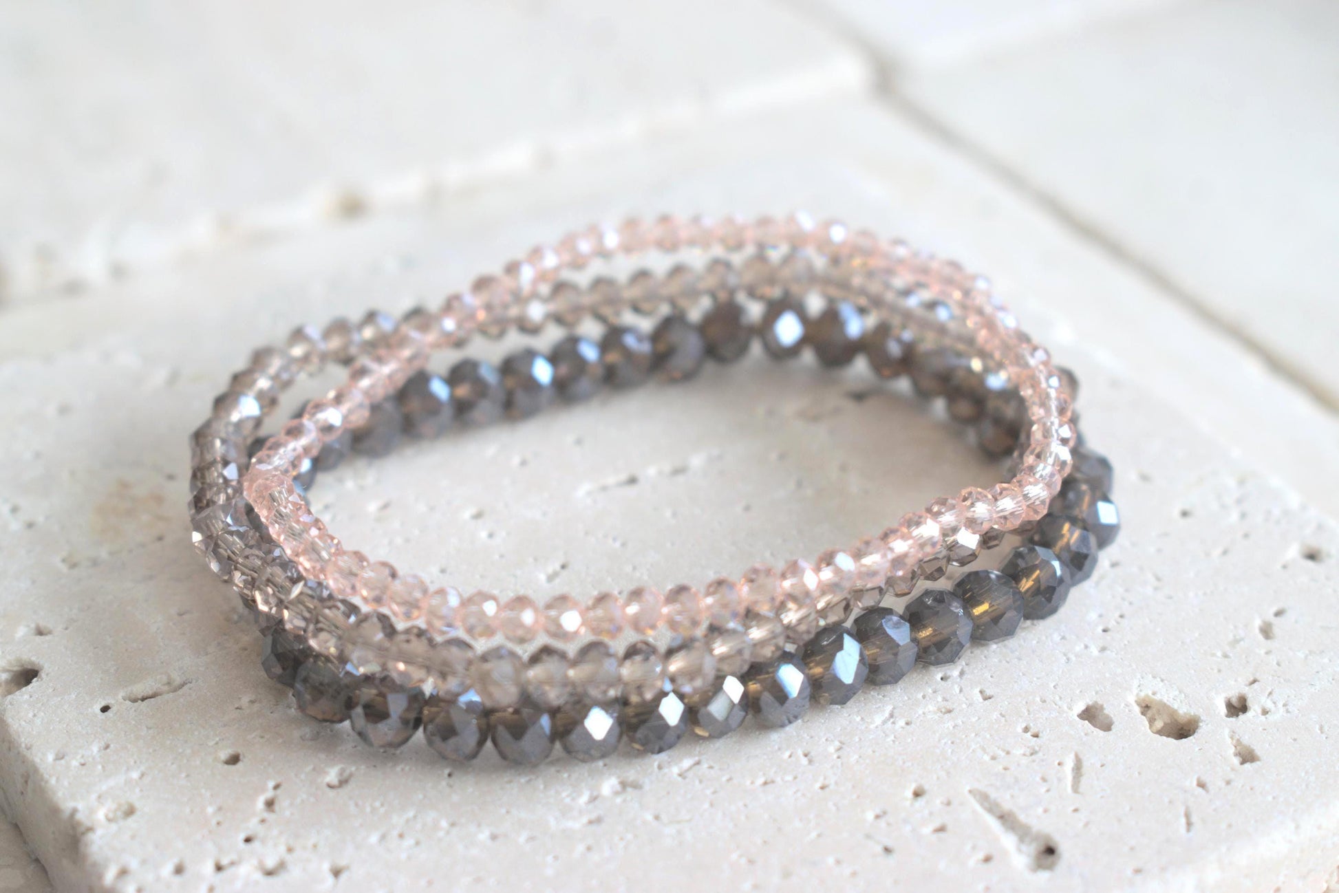 Perlenarmband Set, Freundschaftsband, Partnerarmband, elastisches Armband, Armband lila altrosa rosa