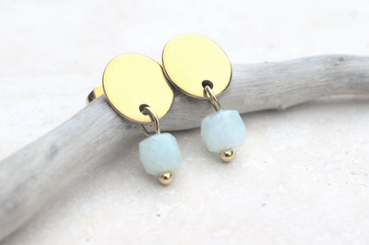 Ohrstecker mit Jade Perlen, Edelstein Ohrringe Damen, Ohrstecker mit Edelstein