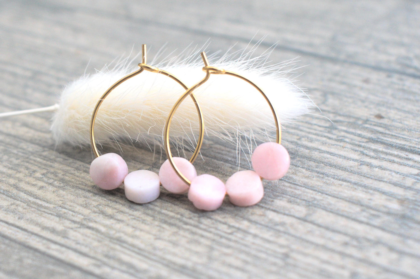 Opal Creolen rosa gold, Edelstein Ohrringe Damen, Opal Creolen gold