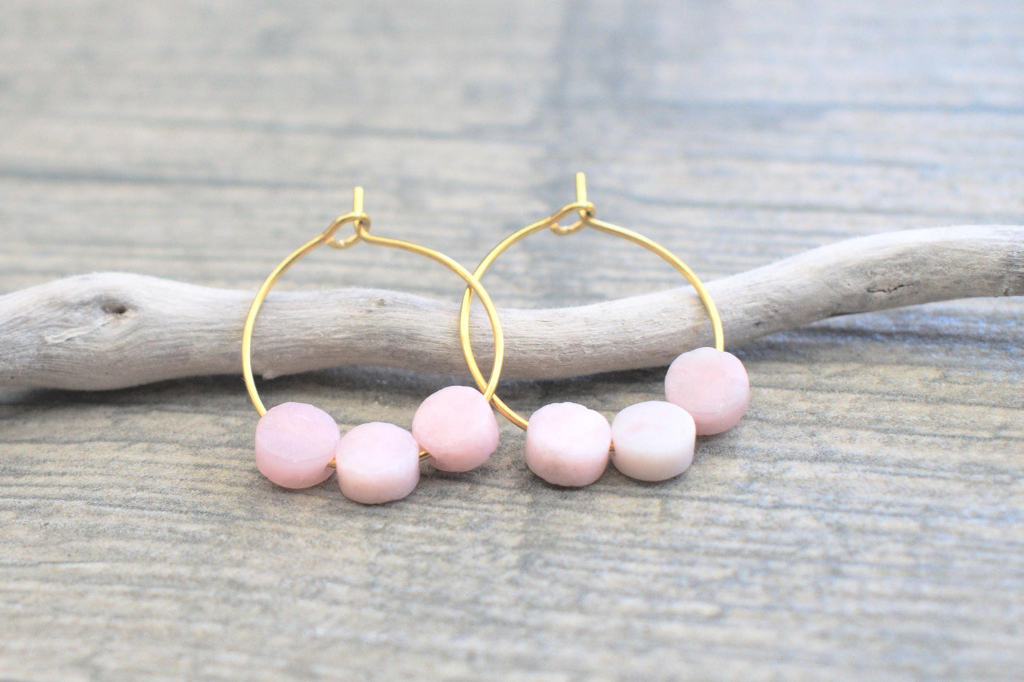 Opal Creolen rosa gold, Edelstein Ohrringe Damen, Opal Creolen gold