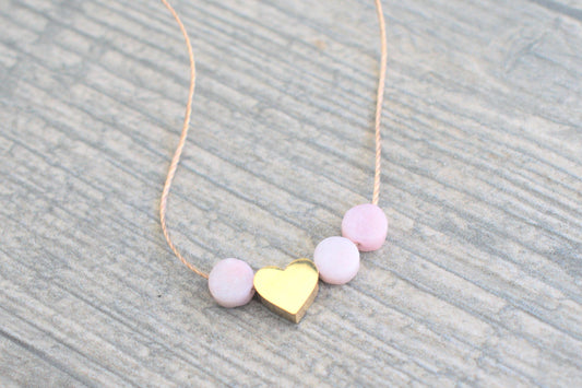 Halskette mit rosa Opalen, Halskette mit Herz Damen, echte Opal Kette