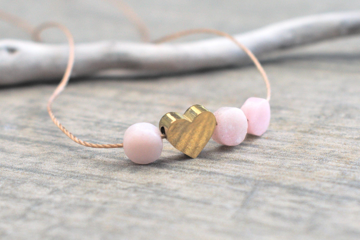 Halskette mit rosa Opalen, Halskette mit Herz Damen, echte Opal Kette